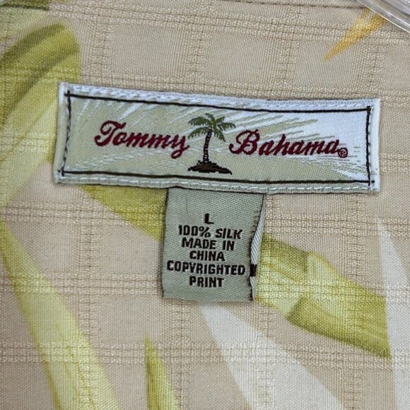 Tommy Bahama - Men's Vintage Hawaiian Floral Silk Short Sleeve Shirt, Size L Tan - Picture 16 of 16